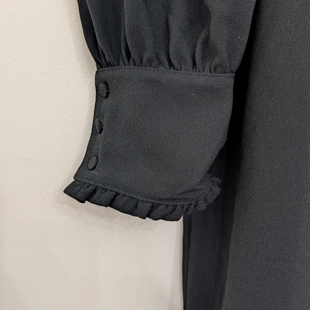J. Crew Dress 6 Black A Line Ruffle Collared Long Sleeve